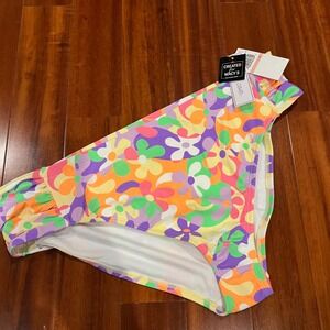 Salt Cove Bikini Bottom Swim Neon Orange Multi Floral Print Ruche New Plus 20 22